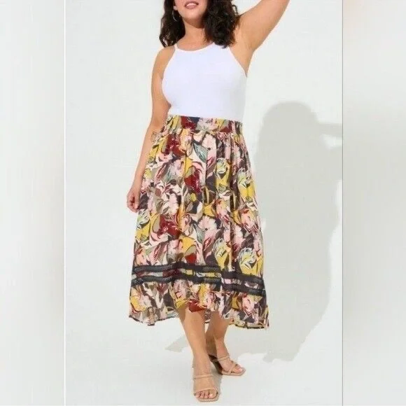 Torrid Floral Boho High Low Maxi Skirt 1 L XL - Picture 5 of 7